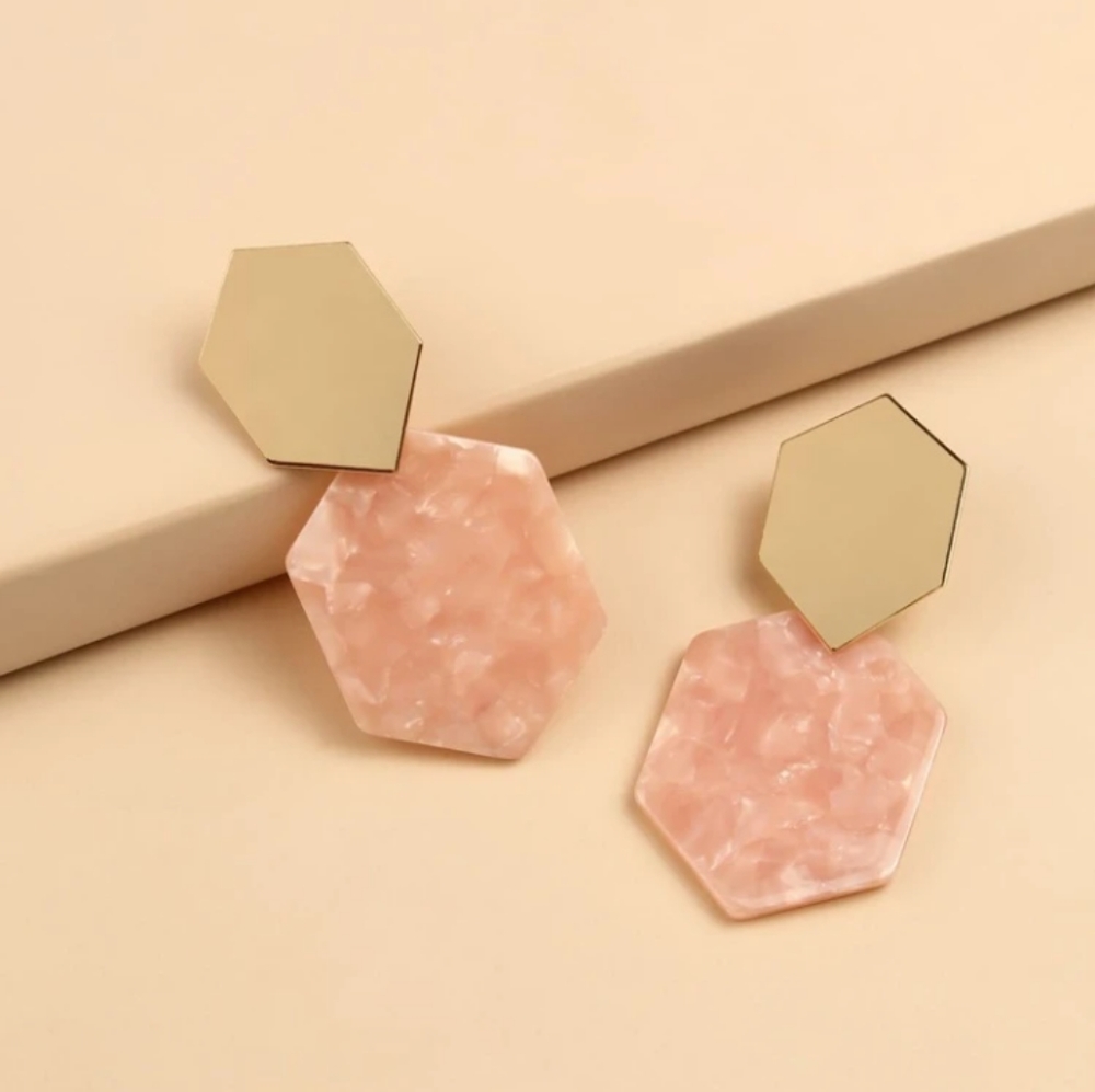Summer Light Coral Acrylic Geometric Drop Earrings